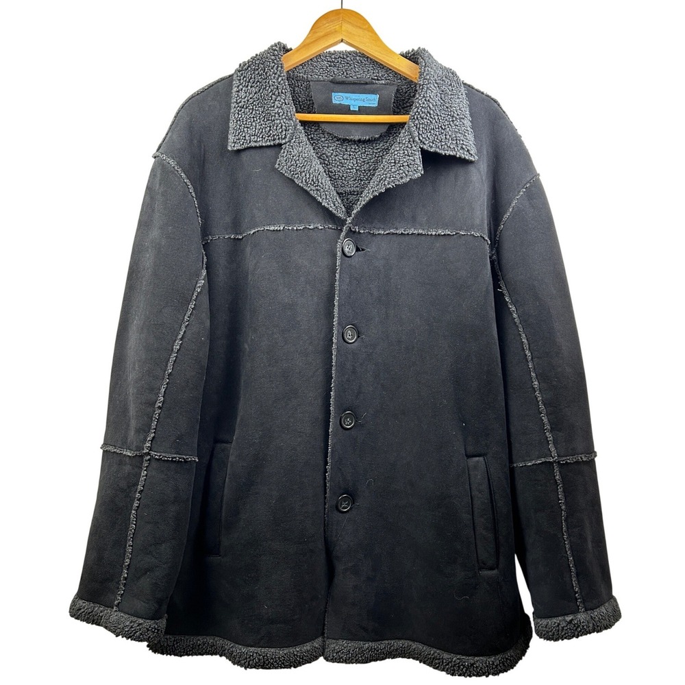 Whispering Smith Faux Shearling Jacket Men L Blk Button Front Urban Utility Coat
